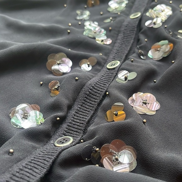 Vintage Floral Paillettes Sequin Cardigan, Size: 1X circa 2008 - Picture 9 of 17